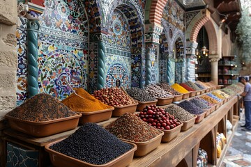 Medieval Spice Trade vibrant market exotic spice historical maps bustling crowd