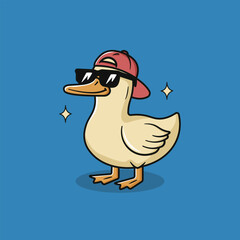 Cool Duck Wearing Sunglasses and Red Cap in Retro Style Illustration