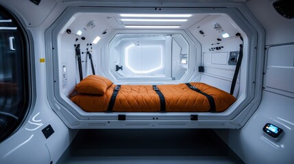 Futuristic Sleeping Pod in Modern Spacecraft Interior Design