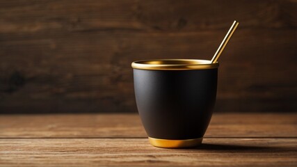 Elegant Black Tumbler with Gold Accents and Straw