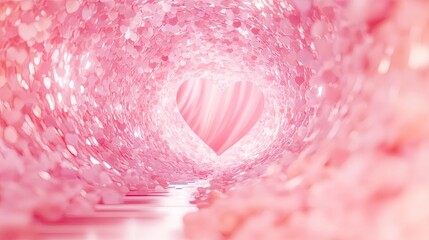 Fototapeta premium A tunnel of pink hearts leads to a large heart