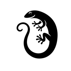 Lizard Silhouette—Black Reptile Icon in Dynamic Crawling and Climbing Pose on White Background