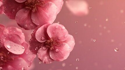 水滴に包まれた幻想的なピンクの花々