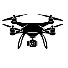 Quadcopter Drone Silhouette &ndash; Black Aerial Device Icon with Camera and Circular Top Design