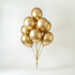 Bunch of gold balloons isolated on white background