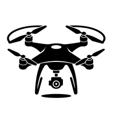 Quadcopter Drone Silhouette &ndash; Black Aerial Device Icon with Camera and Circular Top Design