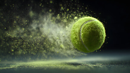 Freeze Motion Shot of Flying Tenis Ball Containing Light Green Powder