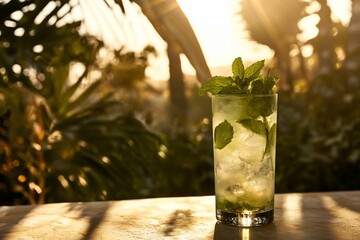 Mint cocktail sunset tropical bar.