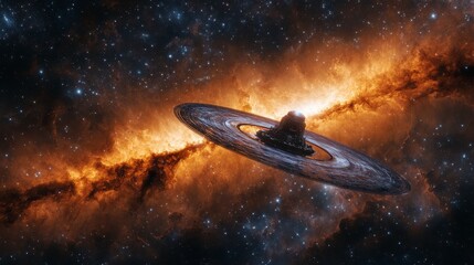 Obraz premium Cosmic Nebula with Planetary Ring Structure in Stellar Background