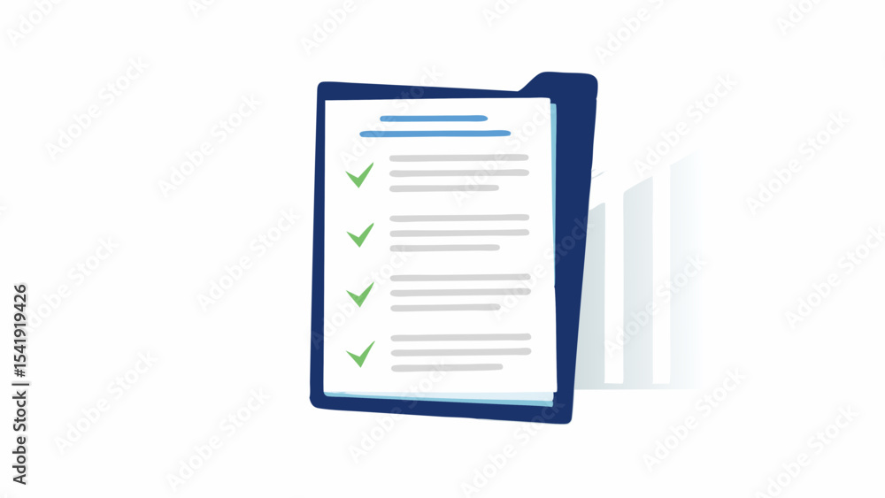 Poster completed checklist illustration with green checkmarks tasks and to do list on clipboard project man