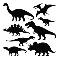 Silhouette collection of various dinosaurs