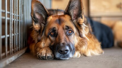 A Loyal German Shepherd Dog Resting in a Cozy Indoor Environment