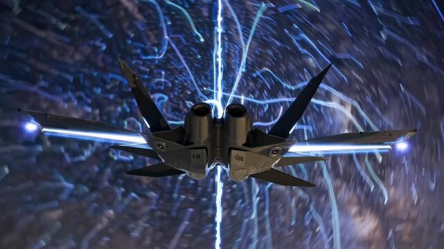 Futuristic aircraft captured in glowing tunnel exemplifies innovation aviation speed progress journey