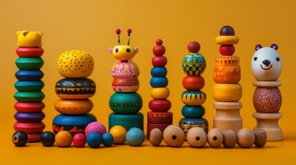 Obraz premium Colorful Wooden Toy Stacking Sets and Creative Playtime Inspiration