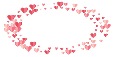 Paper cut rosy heart shapes flying background design. Valentines Day sale decor. Poster background. Colorful heart amour symbols scatter.