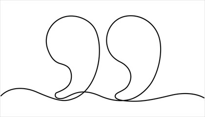 Single continuous line drawing of a quote mark. Line Art Quotation Marks Symbol. Quotes continuous one line drawing. Vector illustration. Quote linear design.
