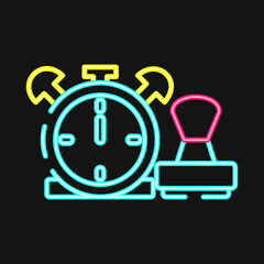 Icon time stamp. Crypto currency elements. Icon in neon style.