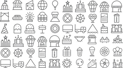 Extensive Collection of Line Art Icons for Events, Celebrations, and Entertainment Venues