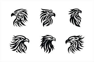 Obraz premium Tribal Eagle Head Designs Six Unique Vector Illustrations for Logos, Tattoos, and More