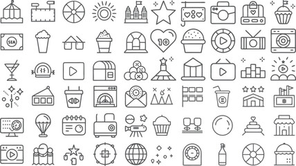 Collection of Line Icons for Entertainment, Travel, and Technology