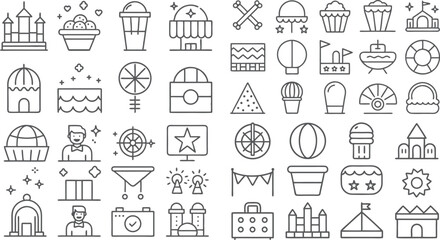 Assorted Line Art Icons for Festivals, Events, and Entertainment