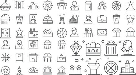 Amusement Park and Entertainment Icon Set for Designs