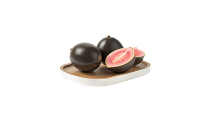 Black Guava Tropical Fruit Still Life on Wooden Plate
