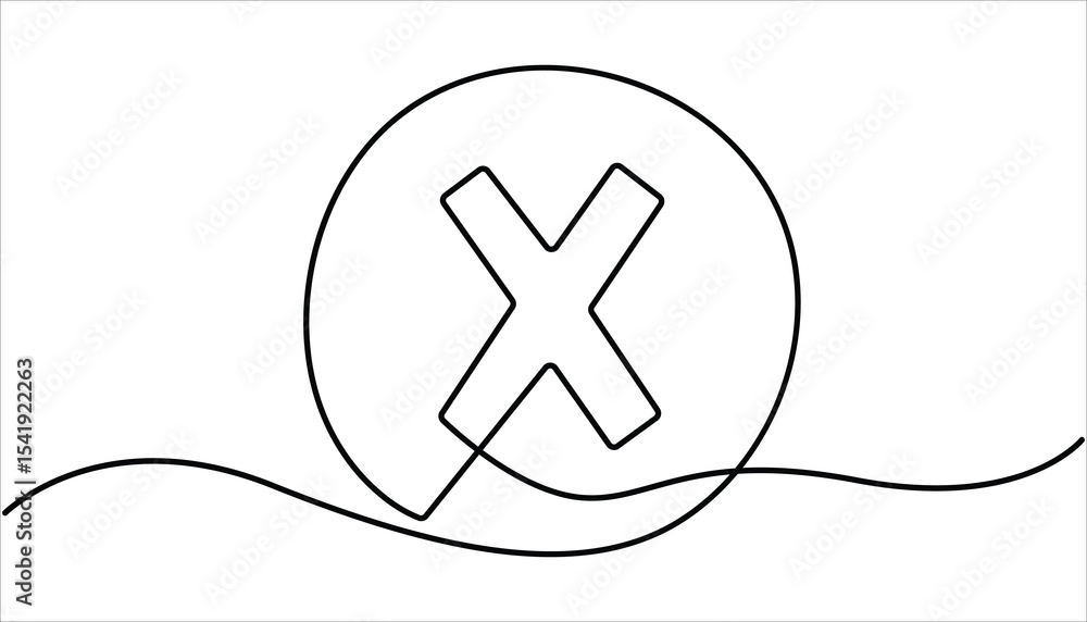 Poster continuous one line drawing wrong mark. line art wrong marks symbol. wrong mark continuous one line 