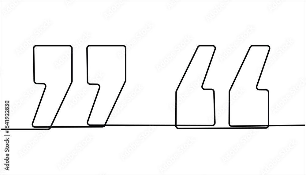 Poster single continuous line drawing of a quote mark. line art quotation marks symbol. quotes continuous o