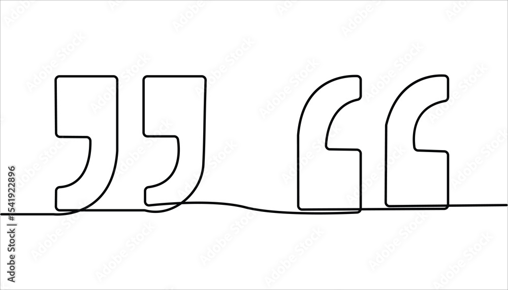Poster single continuous line drawing of a quote mark. line art quotation marks symbol. quotes continuous o