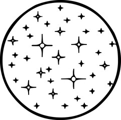 Circular icon filled with sparkles or stars representing magic, celebration, or celestial aesthetic design.