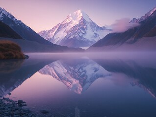 Tranquil dawn reflection of majestic mountain lake serene nature scene peaceful environment aerial view