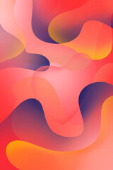 Illustrated liquid art bubbles, dynamic wave fluid on red orange and blue smooth gradient tones, digital wave art  wallpaper background. 