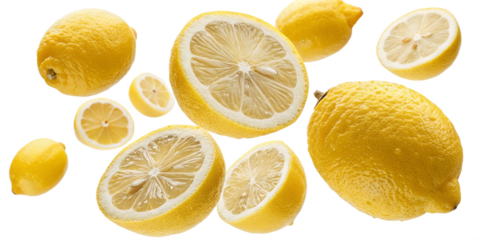 Dynamic Lemon Fruit Vector Graphic. Falling Citrus and Foliage for Food & Beverage Designs, Commercial Use.