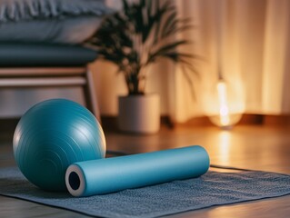 Home mobility and stretching station setup indoor space visual guide calm environment low angle flexible fitness