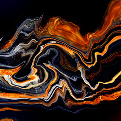 Abstract red orange fire colour gradient on marble swirls fluid art, digital design wallpaper textures background. 