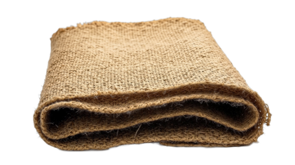 Rolled burlap fabric in natural brown color representing isolate, no background  