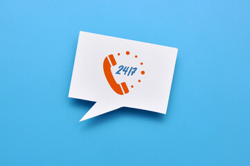 Inscription: 24/7, the concept of 24/7 assistance, services, and actions