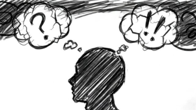 Fractured Thought Cloud Silhouette with Broken Symbol Clouds Representing Confusion and Mental Chaos