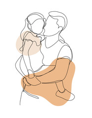 Continuous One Line Art Drawing. Happy young father with little daughter. Daddy and daughter in continuous line art. Vector Illustration