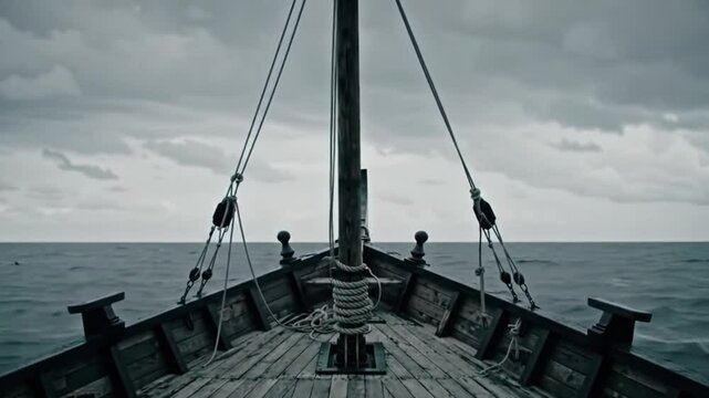 Stormy Ocean from Weathered Ship Bow Evokes Slave Ship Memory and Lost Lives