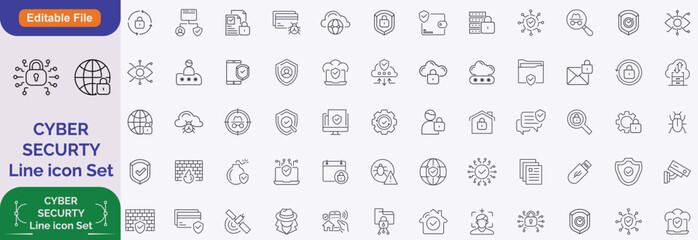 Cyber security line editable icon set. Data protection and Secured network icon collection. Vector illustration