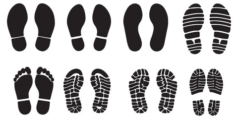 Person barefoot and footprint Symbols leg step silhouette human feet icon people shoe print Different black graphic sign legs and shoes sole Vector