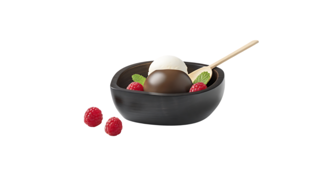 Exquisite Chocolate Dessert Delight with Vanilla Ice Cream and Raspberries