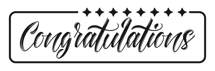Congratulations calligraphic banner with elegant square frame. Congratulating design for congrats card.