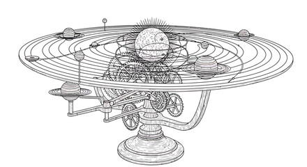 Vintage Orrery Solar System Model Line Art