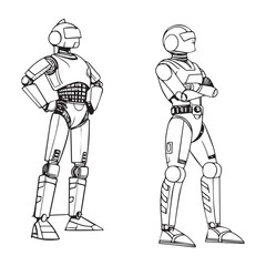 Robot standing, embracing future technology with continuous line art