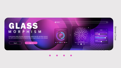 Glass Morphism Website Banner with Interactive Elements Design