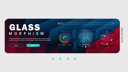 Glass Morphism Website Banner with Interactive Elements Design