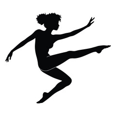 an woman in Slow fall dance pose, a striking silhouette of a woman performing a dynamic dance move, likely a kick or leap.